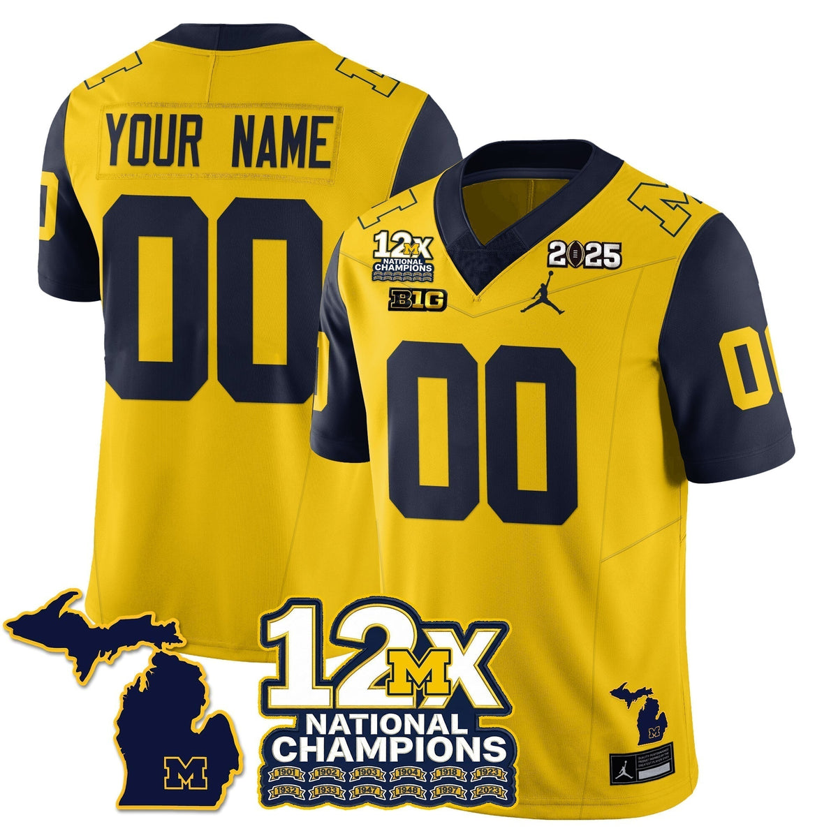 Custom MICH 12x-Time National Champions Vapor Limited Football Jersey - Stitched