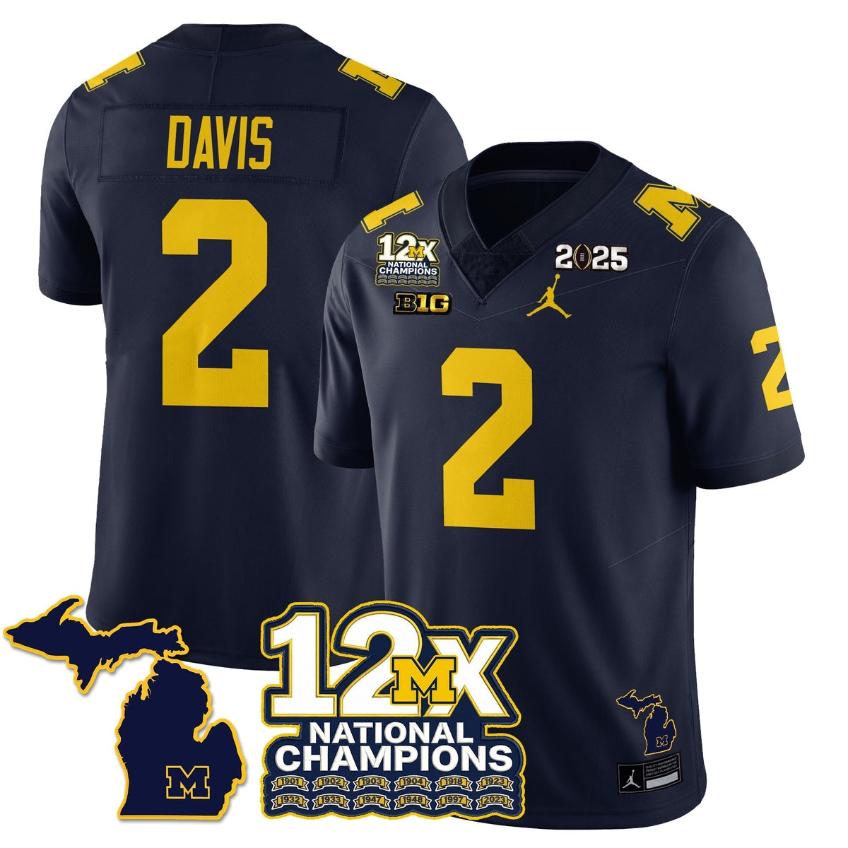 MICH 12x-Time National Champions Vapor Limited Football Jersey - Stitched