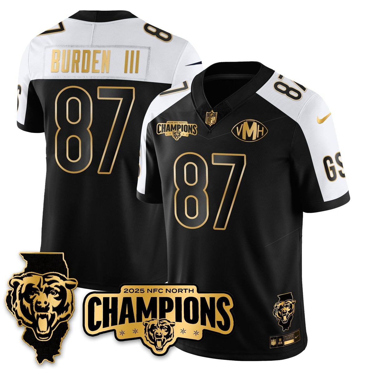 CHI NFC North Division Champions Vapor Limited Gold Jersey - Stitched