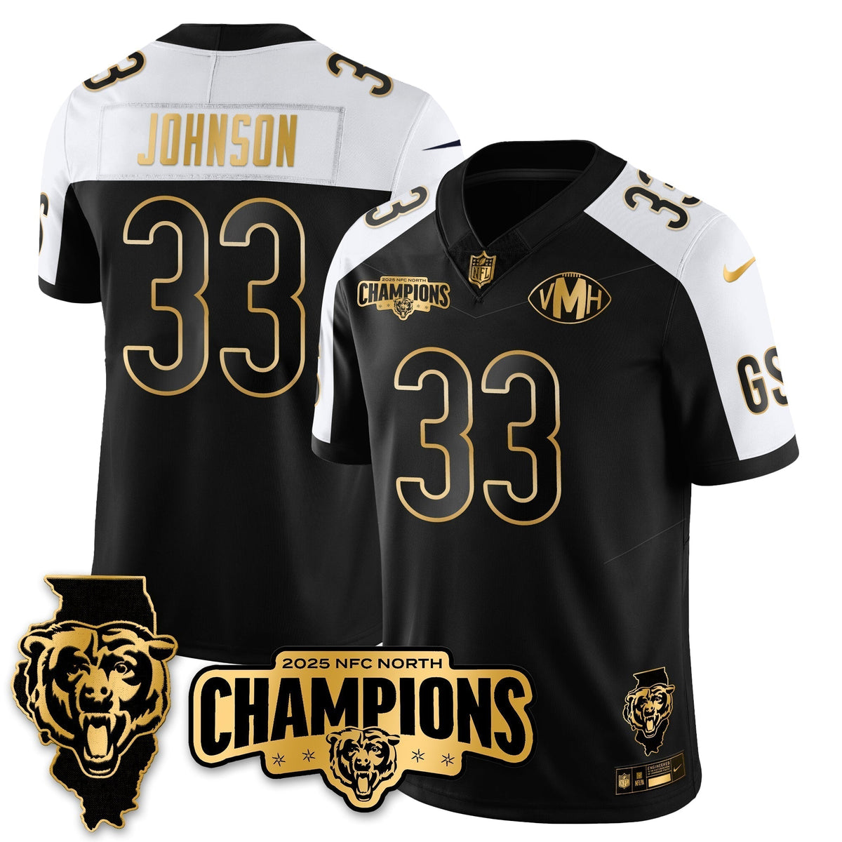 CHI NFC North Division Champions Vapor Limited Gold Jersey - Stitched
