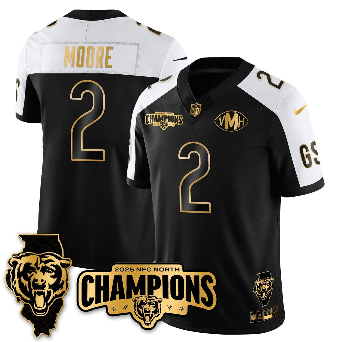 CHI NFC North Division Champions Vapor Limited Gold Jersey - Stitched