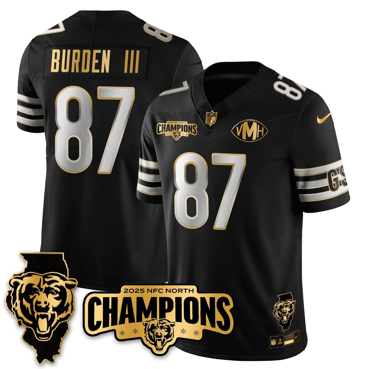 CHI NFC North Division Champions Vapor Limited Gold Jersey - Stitched