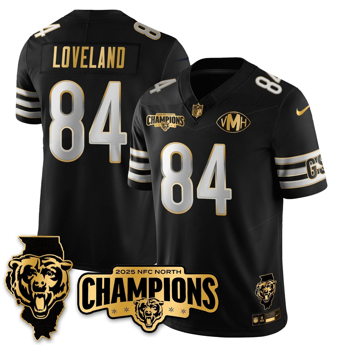 CHI NFC North Division Champions Vapor Limited Gold Jersey - Stitched