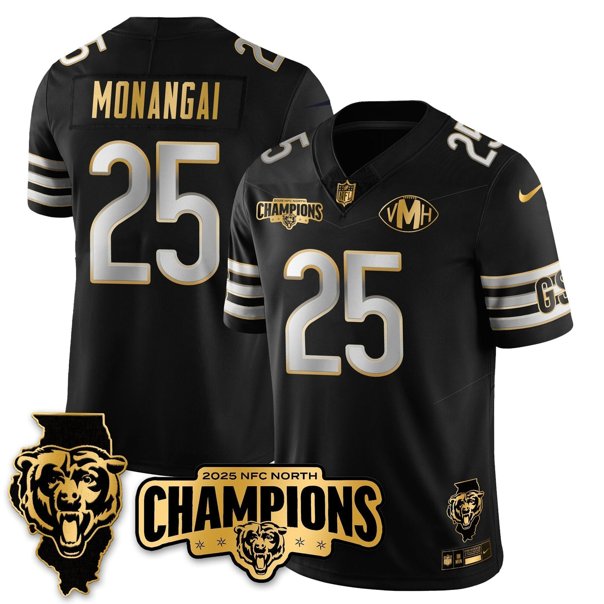CHI NFC North Division Champions Vapor Limited Gold Jersey - Stitched