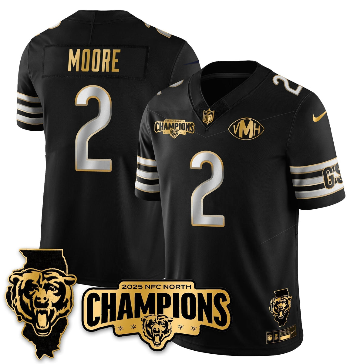 CHI NFC North Division Champions Vapor Limited Gold Jersey - Stitched