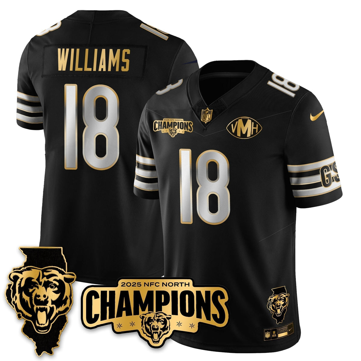 CHI NFC North Division Champions Vapor Limited Gold Jersey - Stitched