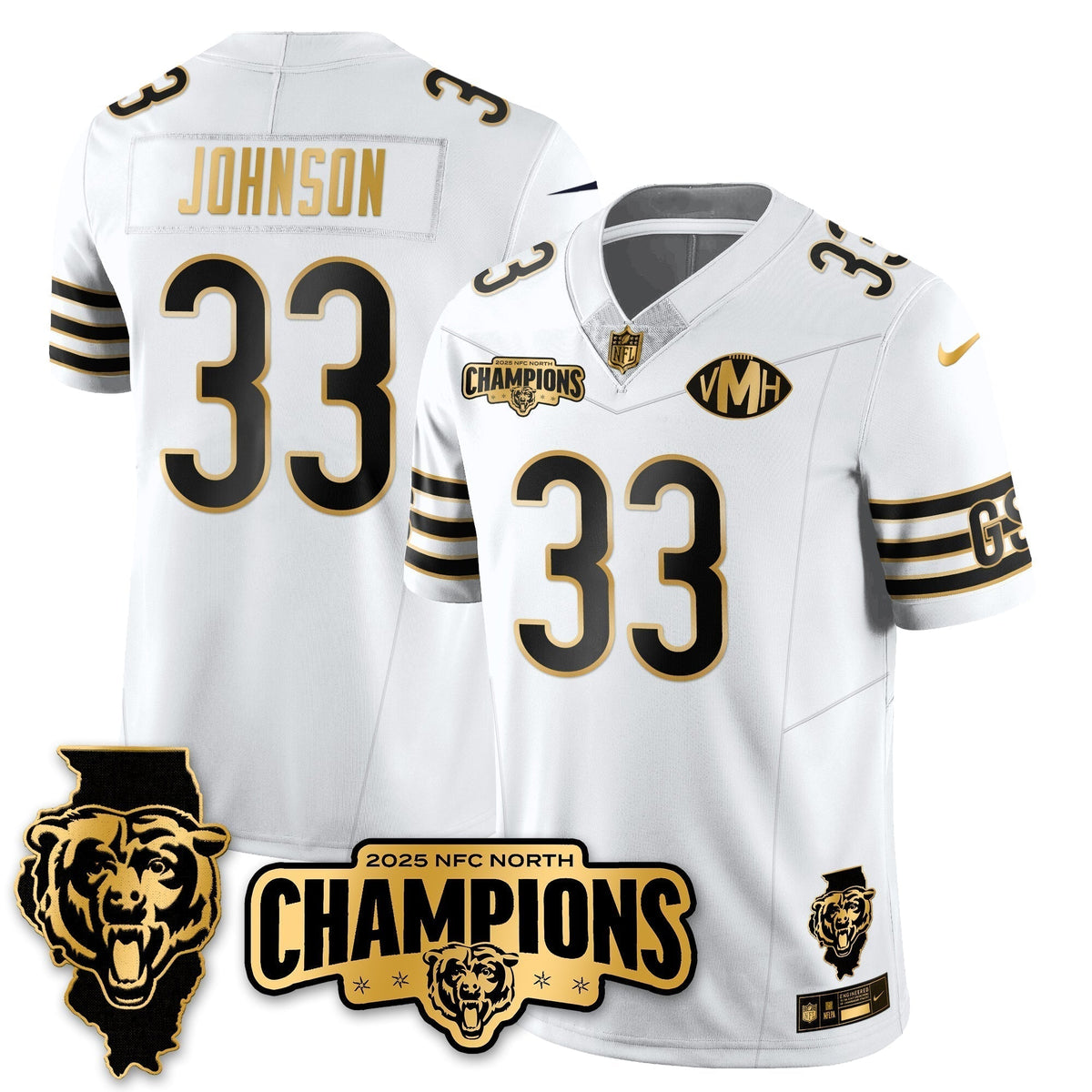 CHI NFC North Division Champions Vapor Limited Gold Jersey - Stitched