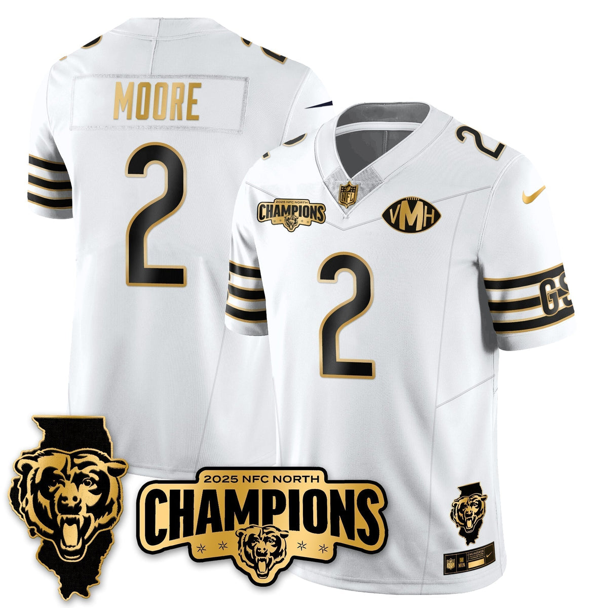 CHI NFC North Division Champions Vapor Limited Gold Jersey - Stitched
