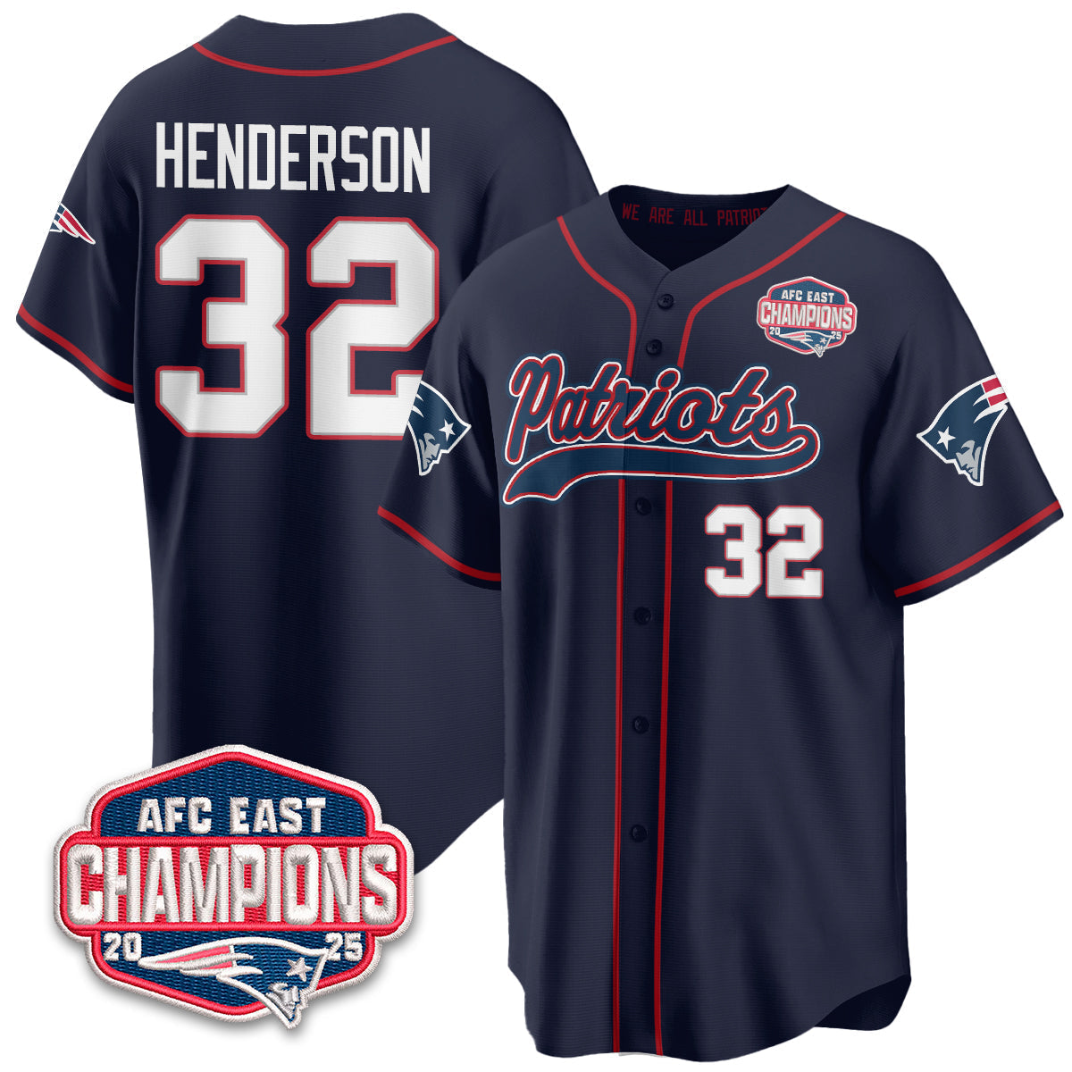 NE AFC East Division Champions Vapor Limited Baseball Jersey - Stitched