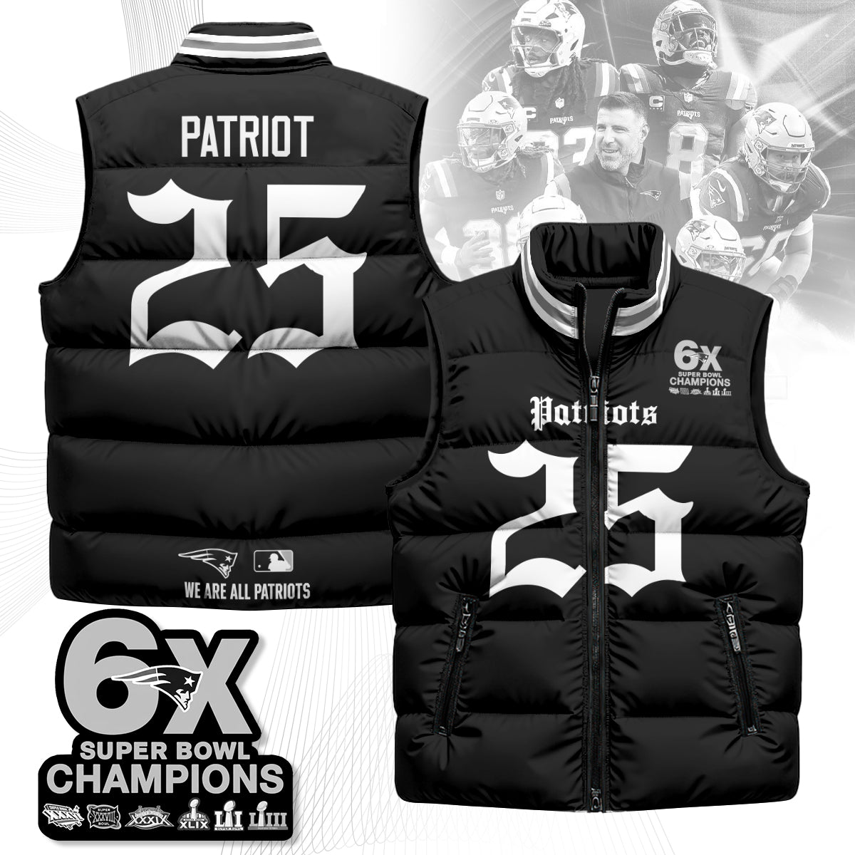 NE 6-Time Champions Gothic Unisex Puffer Vest
