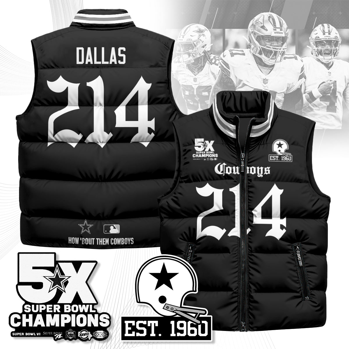 DAL Gothic 5-Time Champions Unisex Puffer Vest