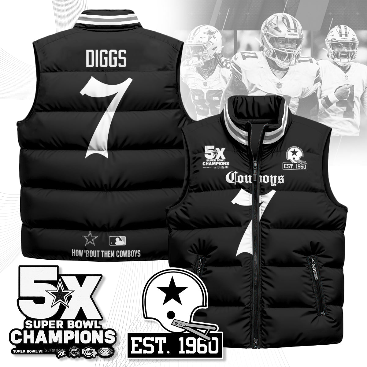 DAL Gothic 5-Time Champions Unisex Puffer Vest