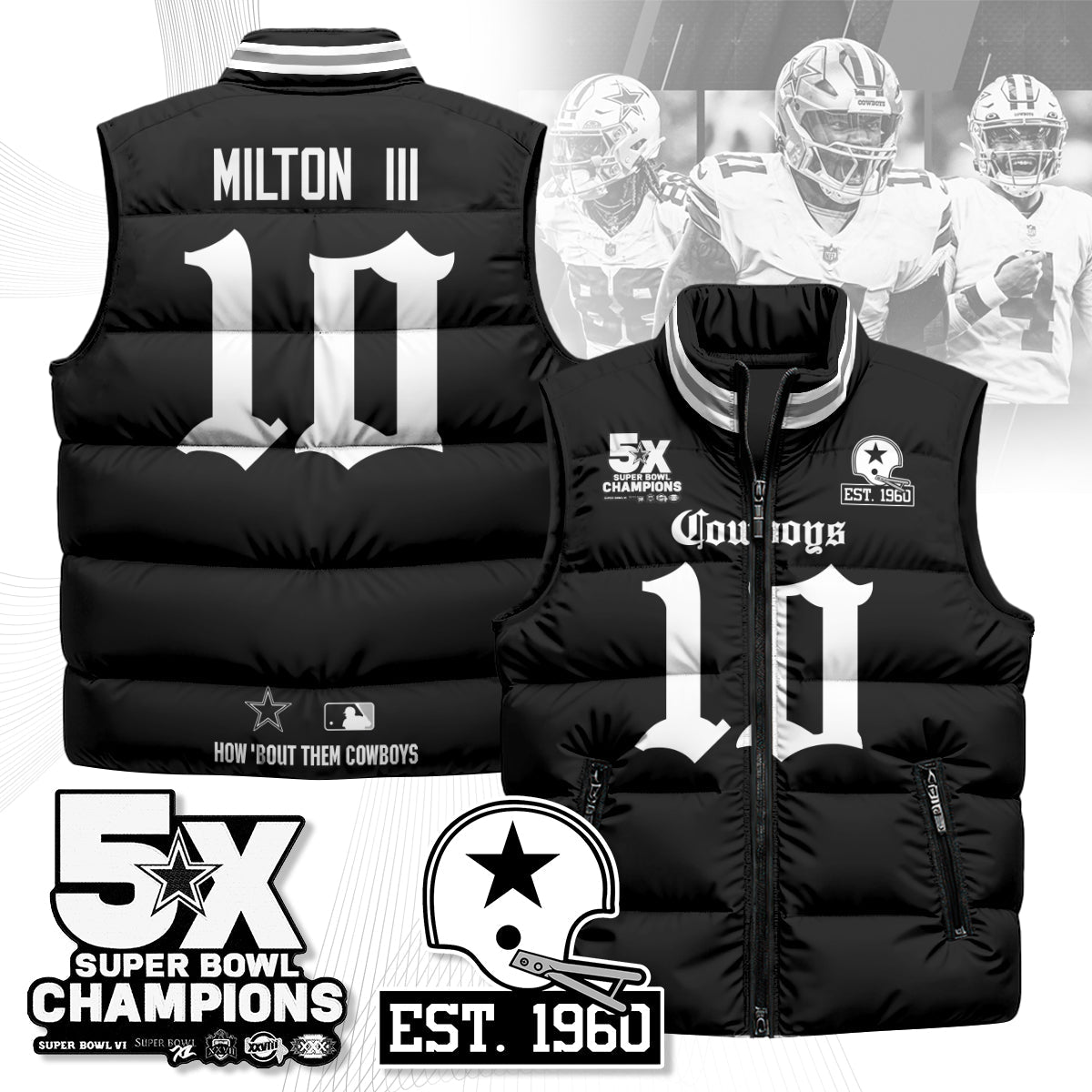 DAL Gothic 5-Time Champions Unisex Puffer Vest