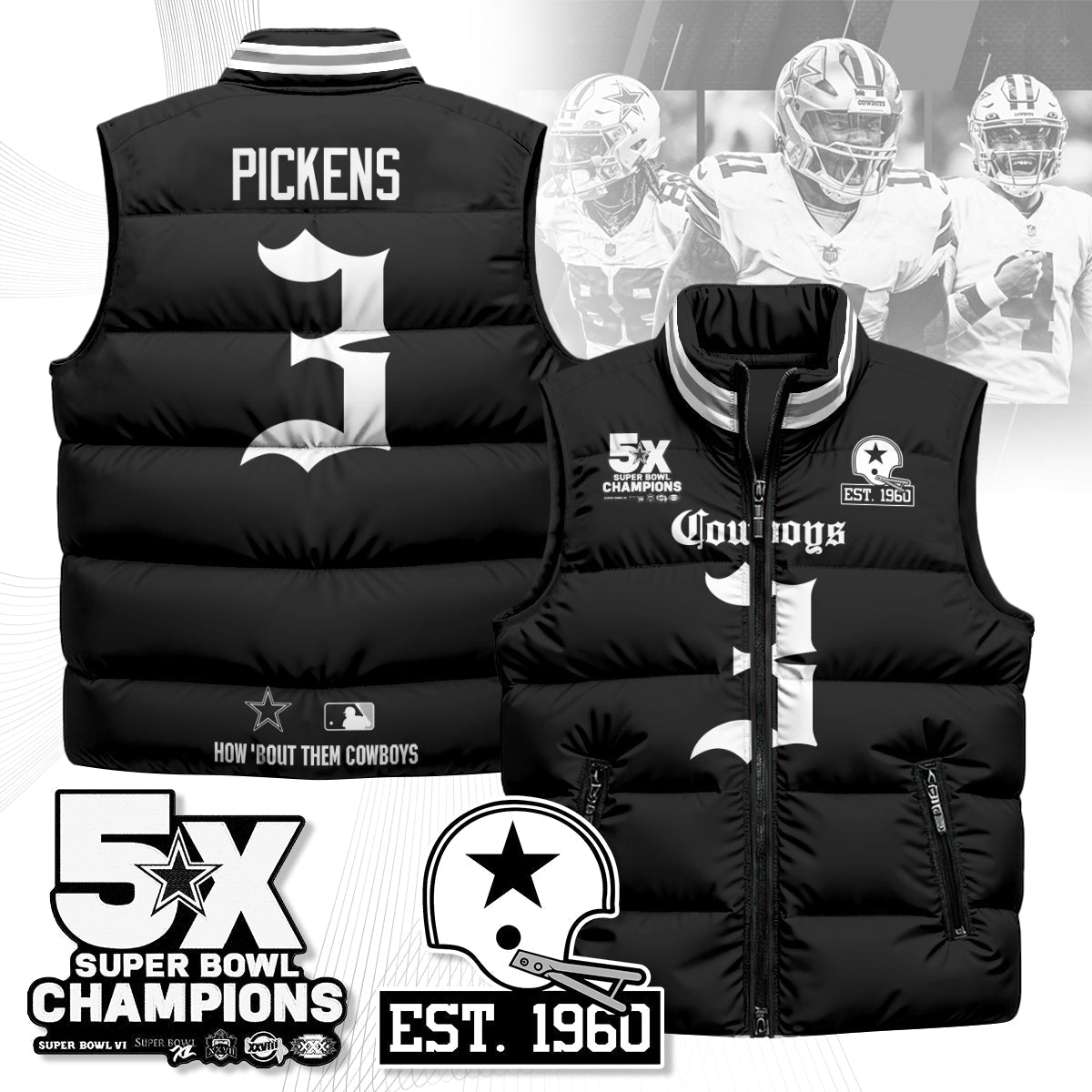 DAL Gothic 5-Time Champions Unisex Puffer Vest