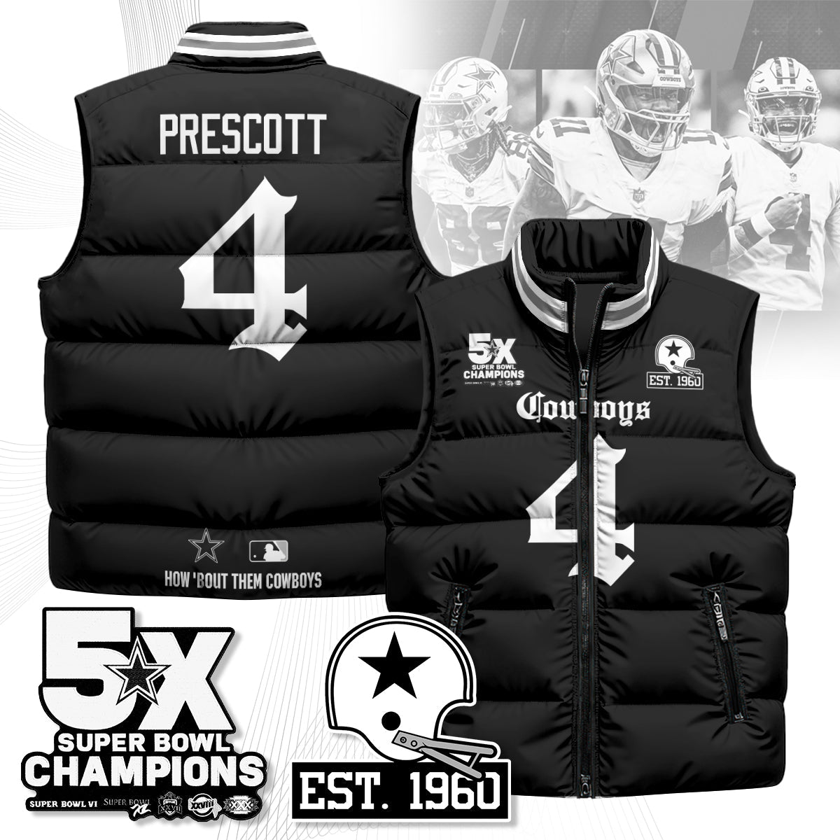 DAL Gothic 5-Time Champions Unisex Puffer Vest