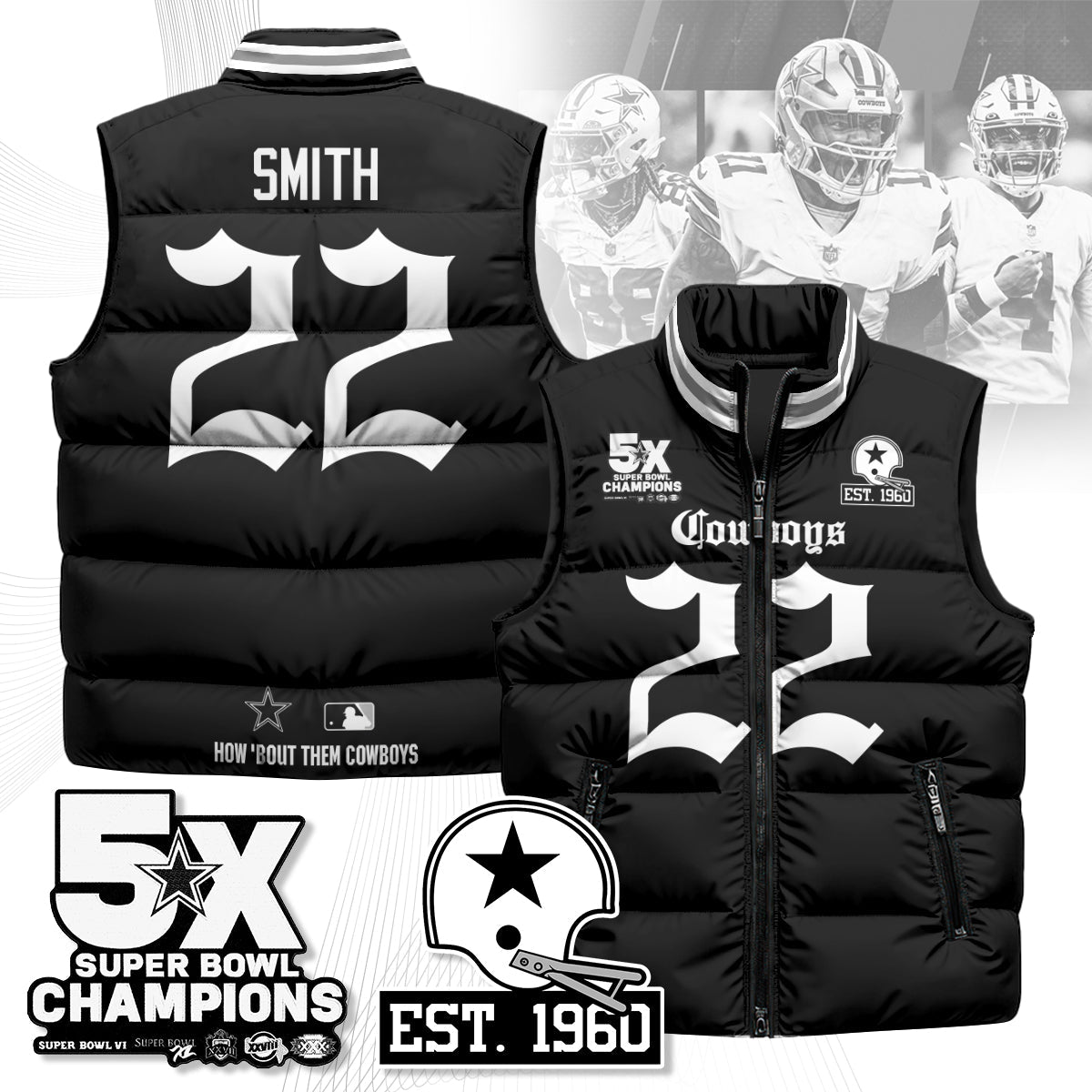 DAL Gothic 5-Time Champions Unisex Puffer Vest