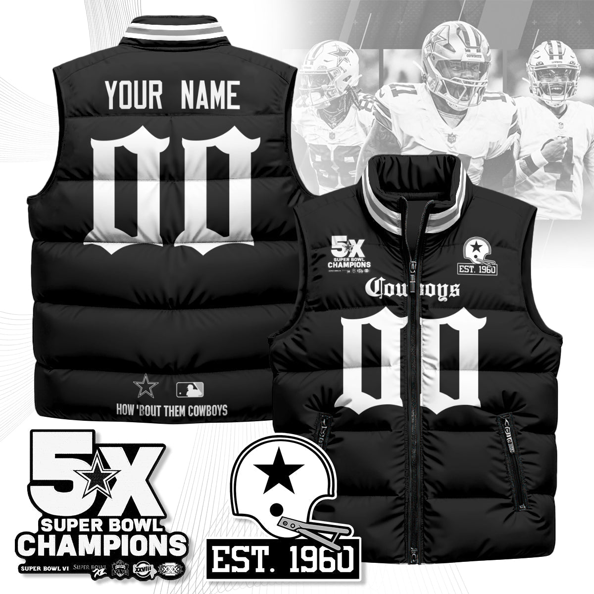 DAL Gothic 5-Time Champions Unisex Puffer Vest