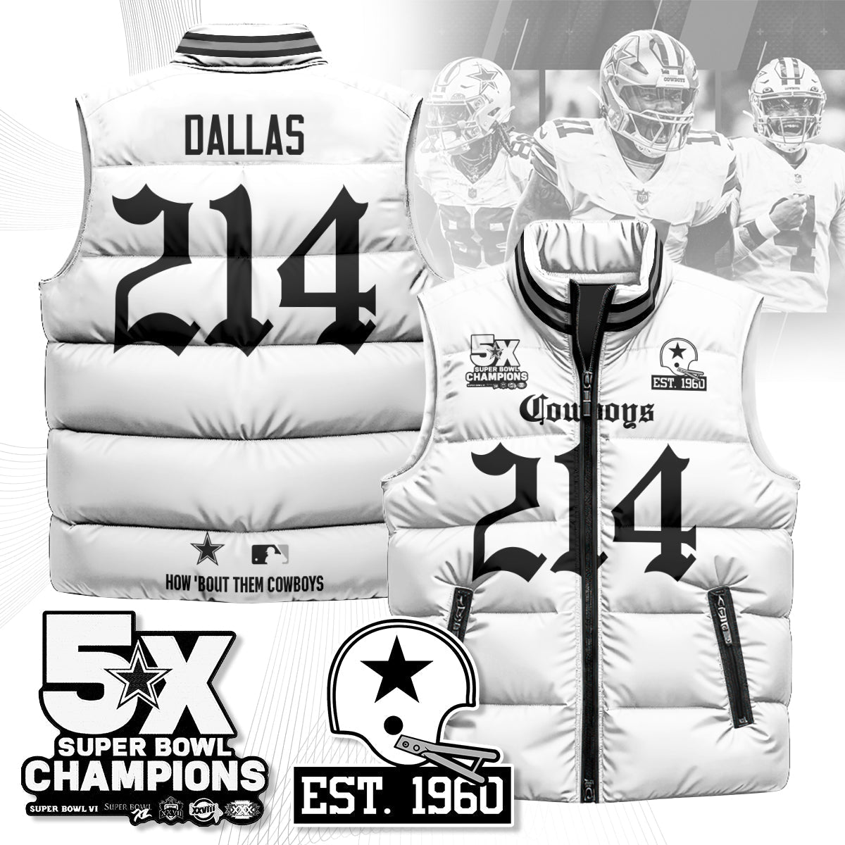 DAL Gothic 5-Time Champions Unisex Puffer Vest