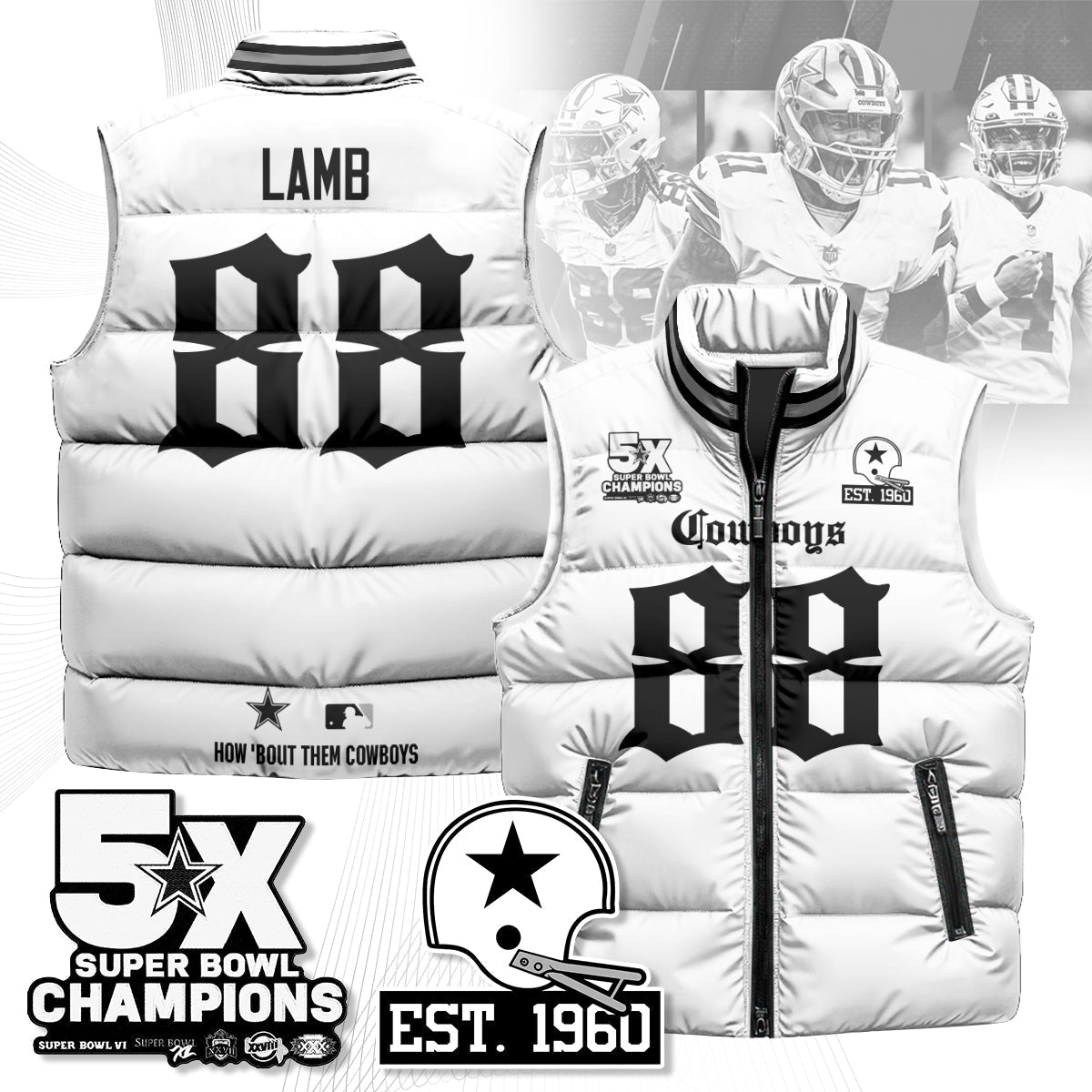 DAL Gothic 5-Time Champions Unisex Puffer Vest