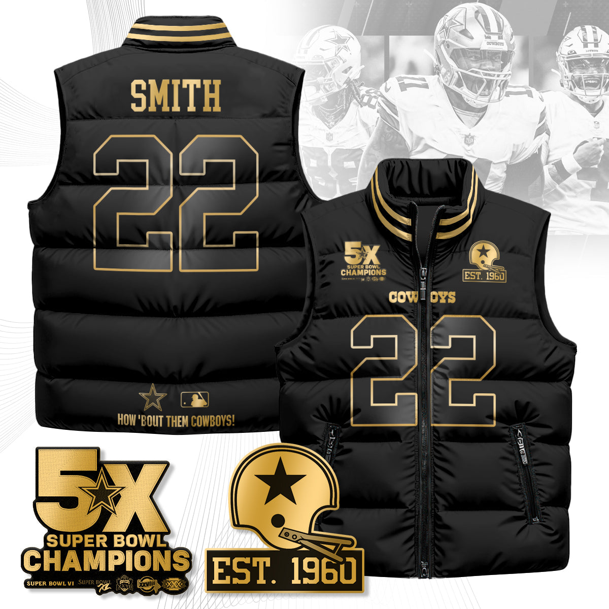 DAL 5-Time Champions Gold Unisex Puffer Vest