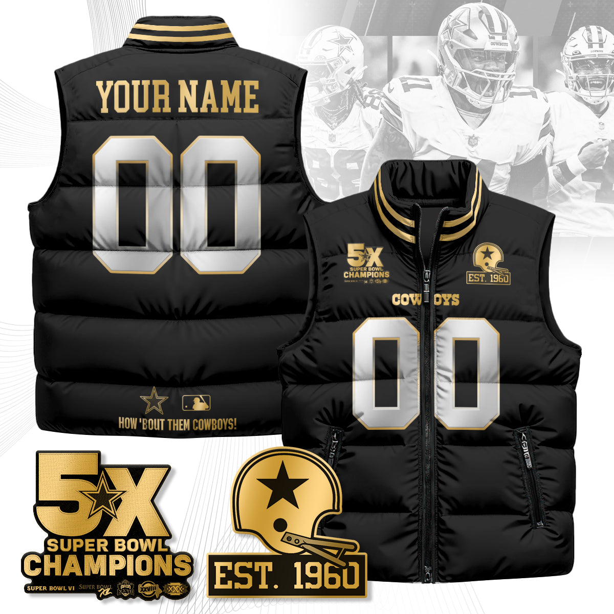 DAL 5-Time Champions Gold Unisex Puffer Vest