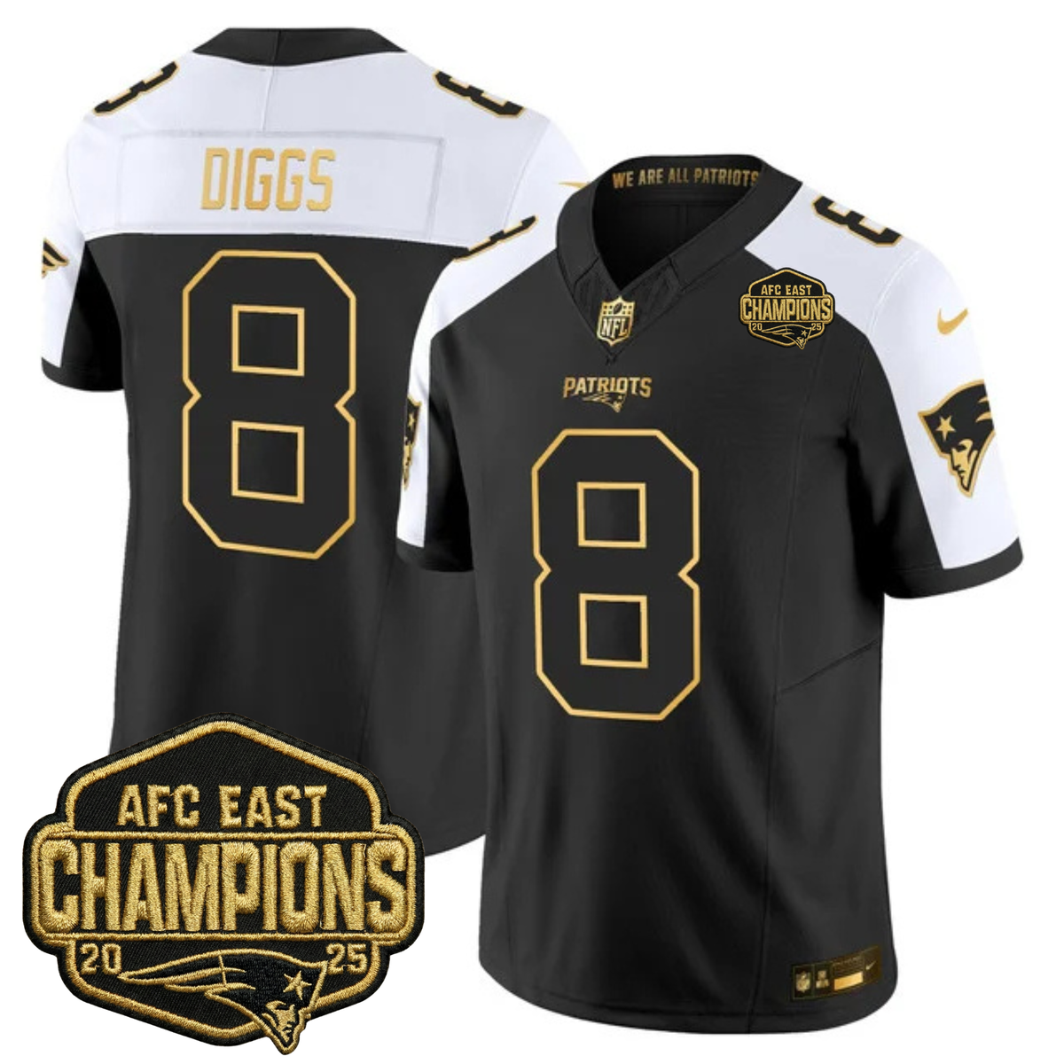 NE 2025 AFC East Champions Gold Vapor Limited Jersey - Stitched