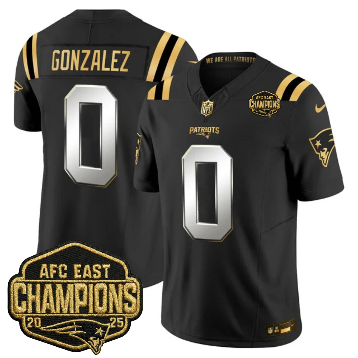 NE 2025 AFC East Champions Gold Vapor Limited Jersey - Stitched