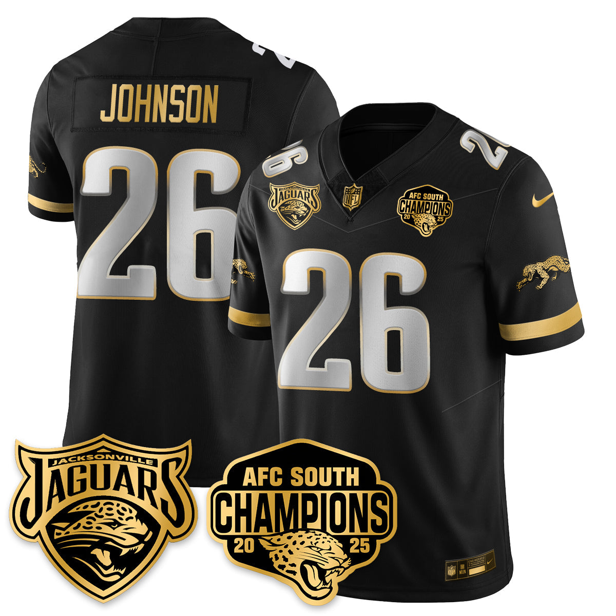 DET AFC South Division Champions Vapor Limited Gold Jersey - Stitched