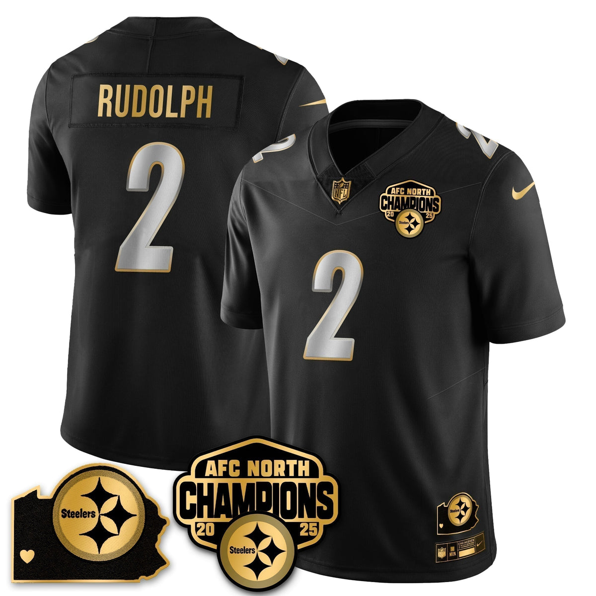 PIT AFC North Division Champions Vapor Limited Gold Jersey N2 - Stitched