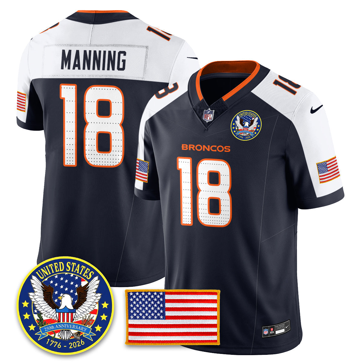 DEN "United States 250th Anniversary Patch" Vapor Limited Jersey - Stitched
