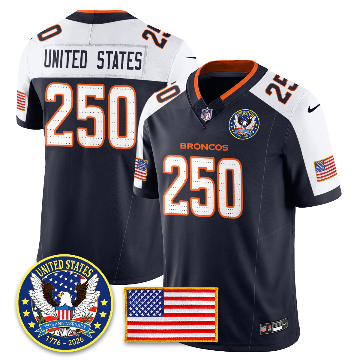 DEN "United States 250th Anniversary Patch" Vapor Limited Jersey - Stitched