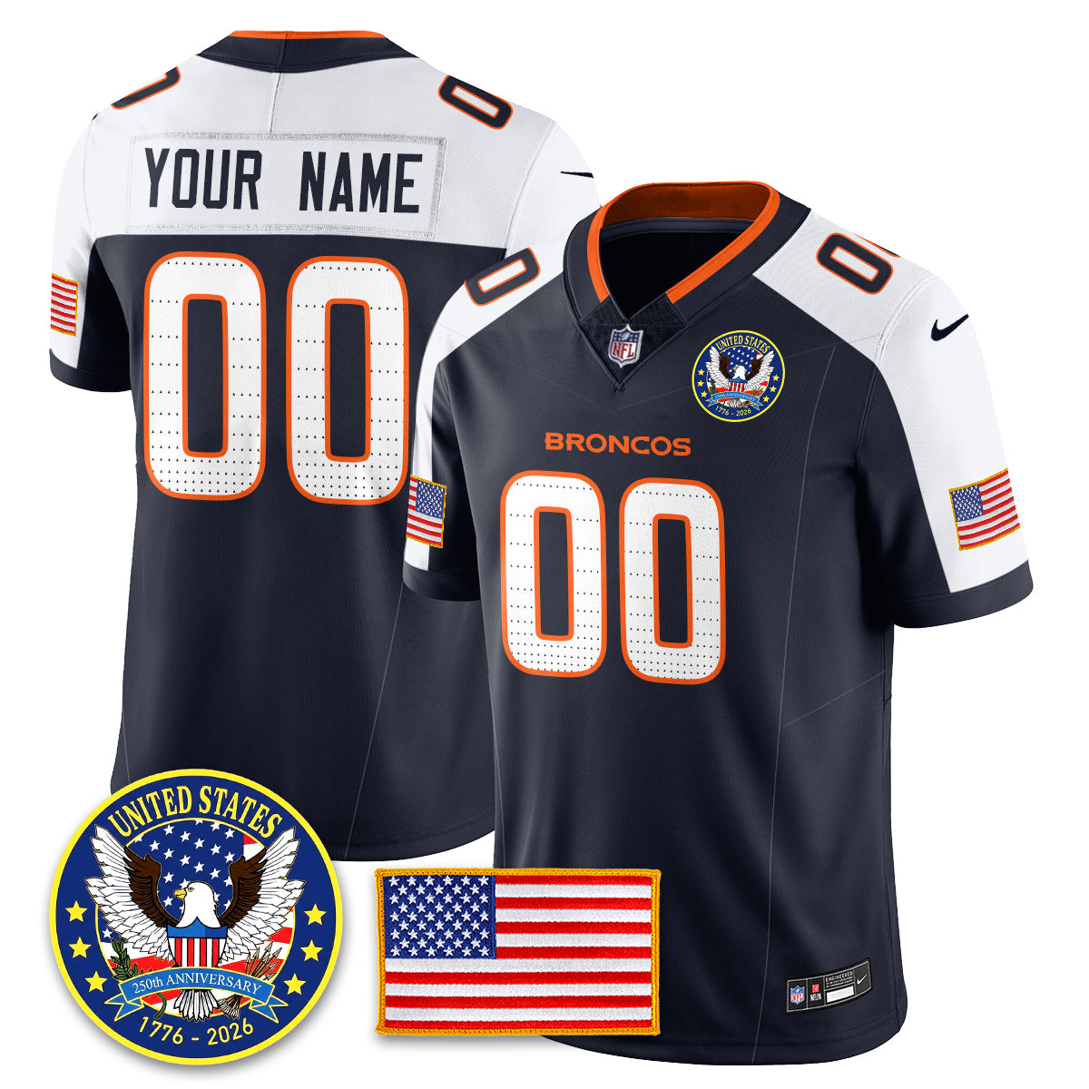 Custom DEN "United States 250th Anniversary Patch" Vapor Limited Jersey - Stitched