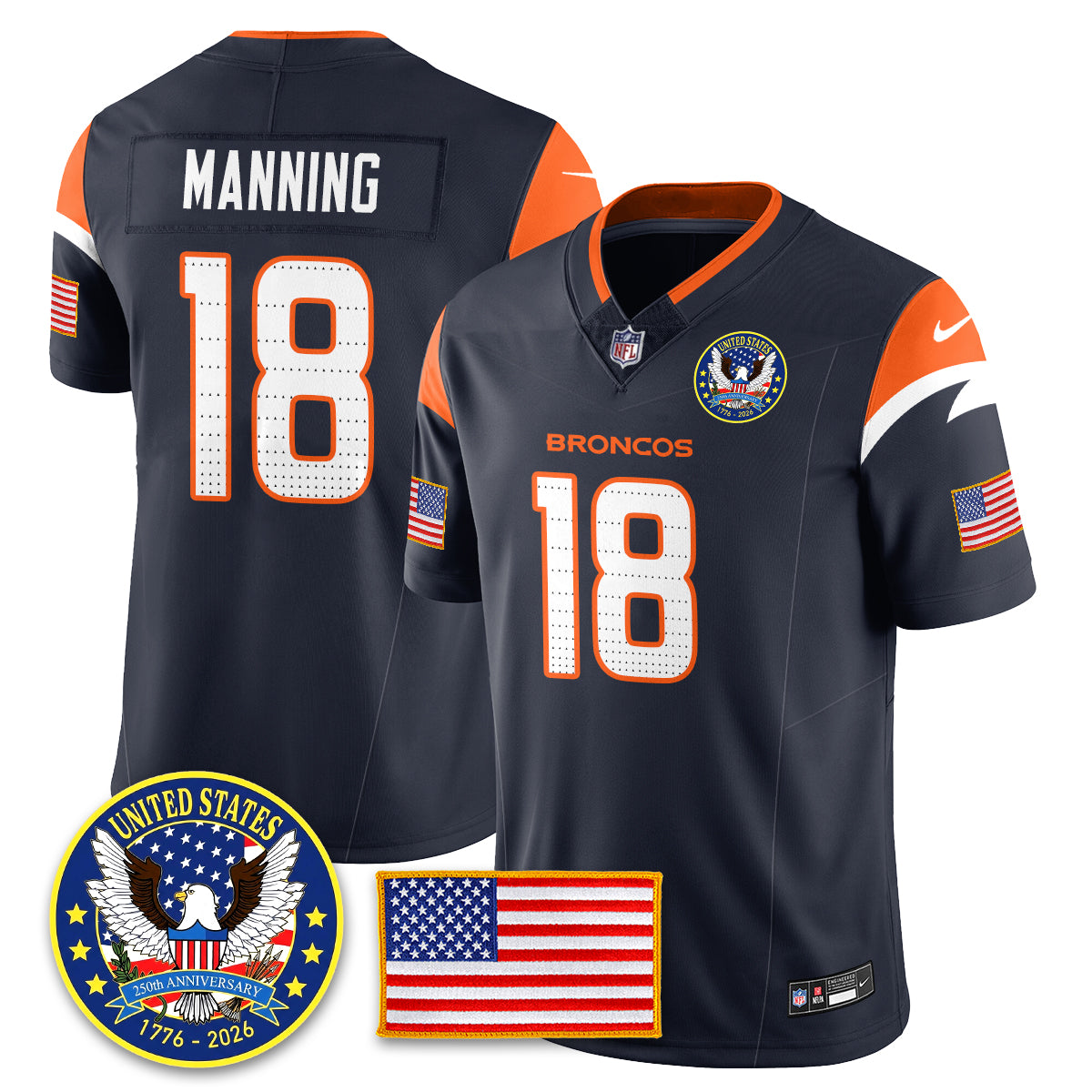 DEN "United States 250th Anniversary Patch" Vapor Limited Jersey - Stitched