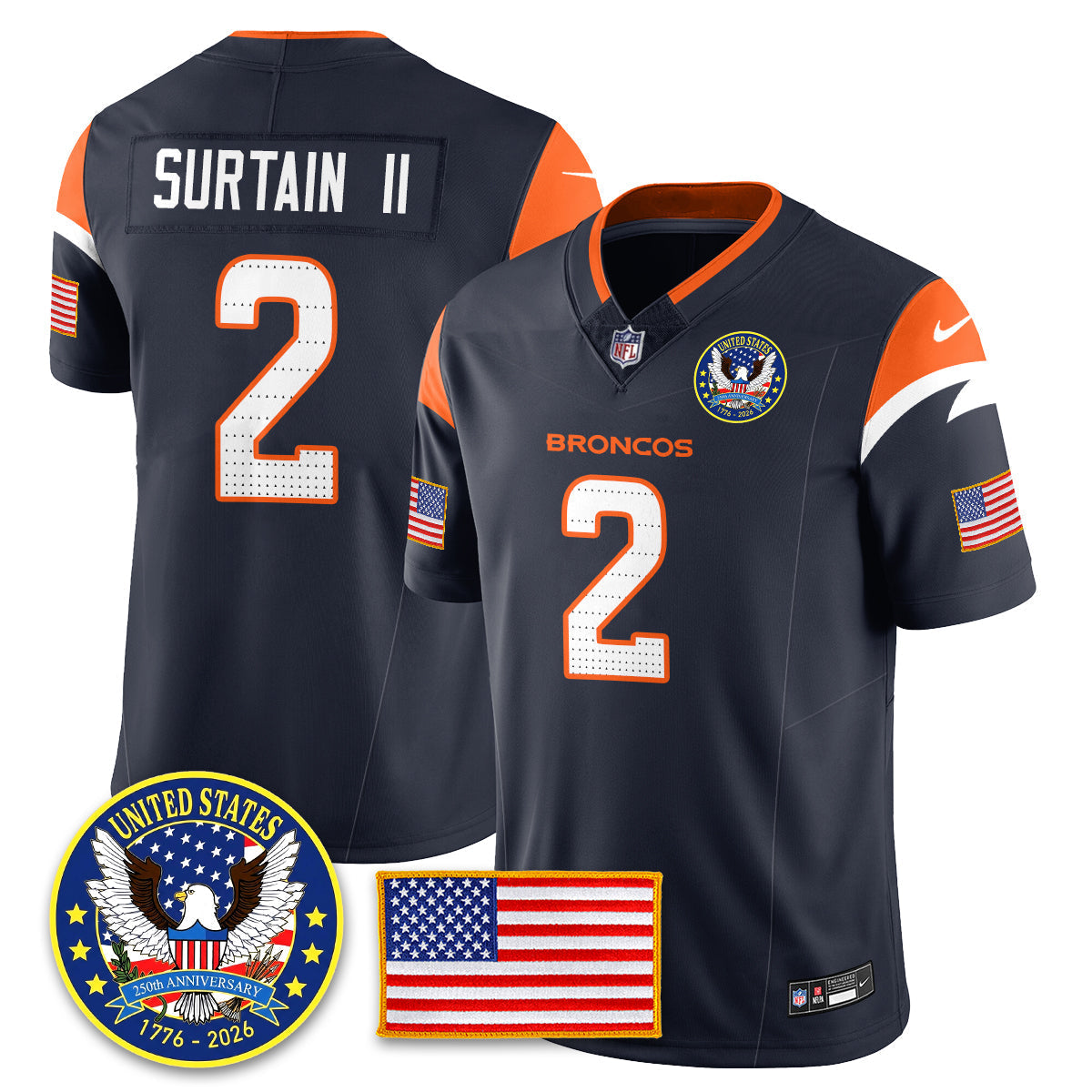 DEN "United States 250th Anniversary Patch" Vapor Limited Jersey - Stitched