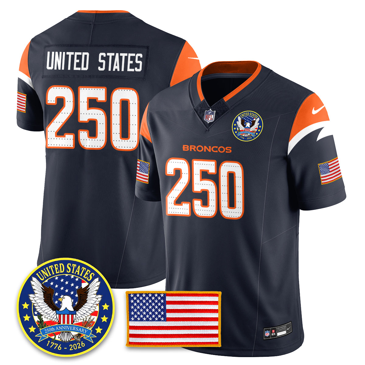 DEN "United States 250th Anniversary Patch" Vapor Limited Jersey - Stitched