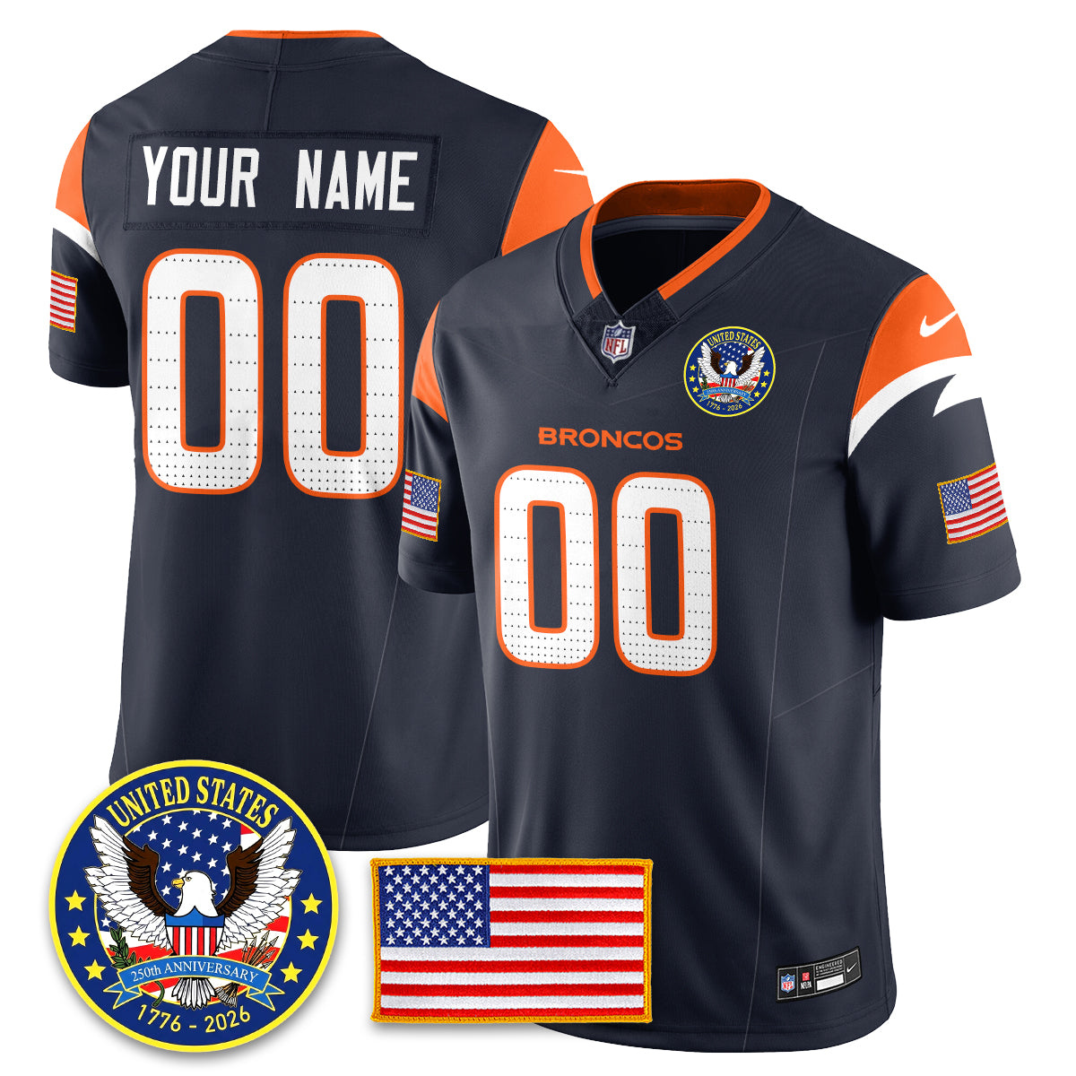 Custom DEN "United States 250th Anniversary Patch" Vapor Limited Jersey - Stitched