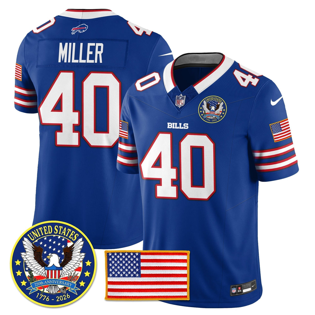 BUF "United States 250th Anniversary Patch" Vapor Limited Jersey - Stitched