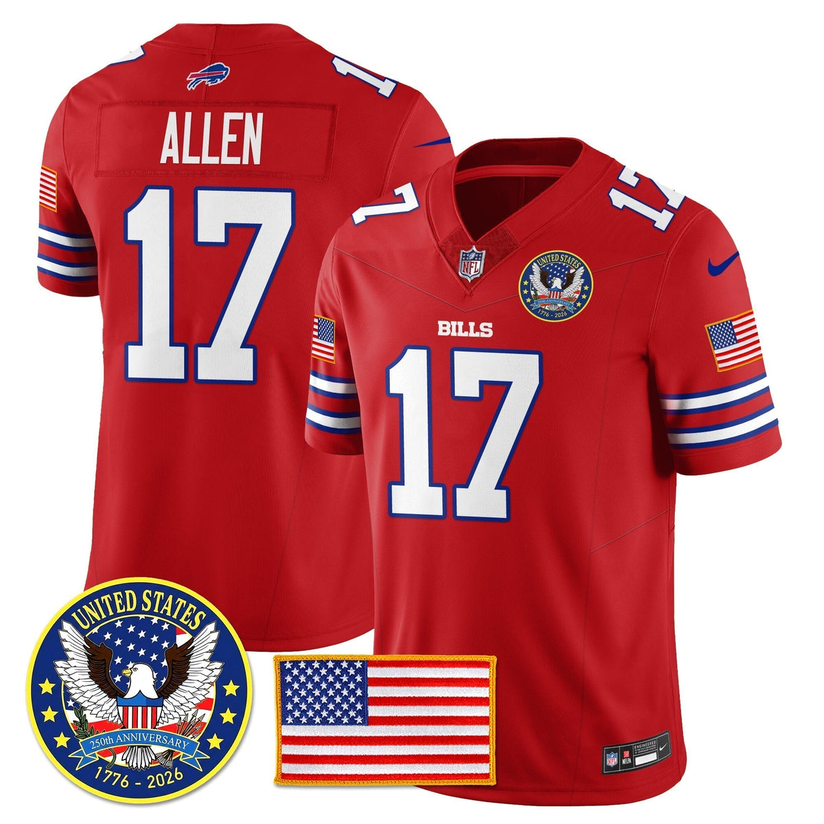 BUF "United States 250th Anniversary Patch" Vapor Limited Jersey - Stitched