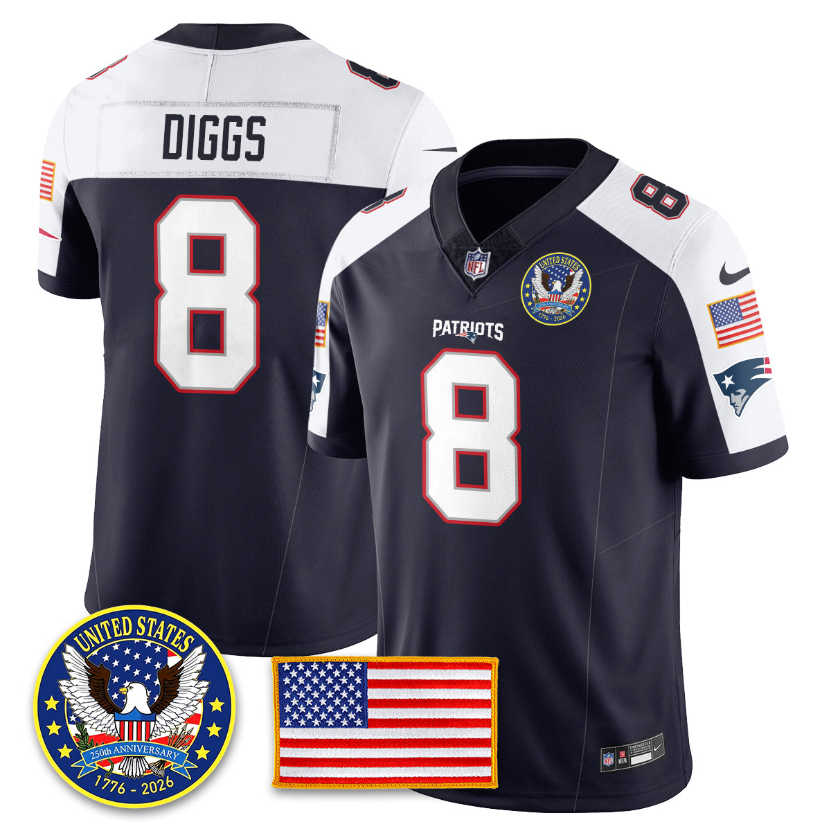 NE "United States 250th Anniversary Patch" Vapor Limited Jersey - Stitched