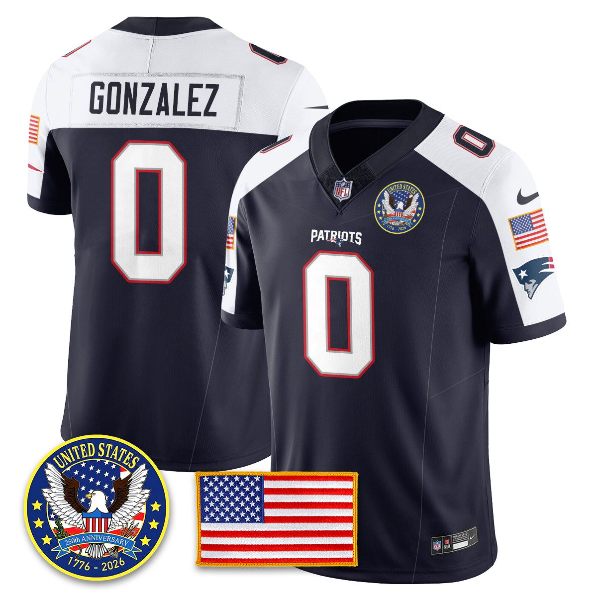 NE "United States 250th Anniversary Patch" Vapor Limited Jersey - Stitched