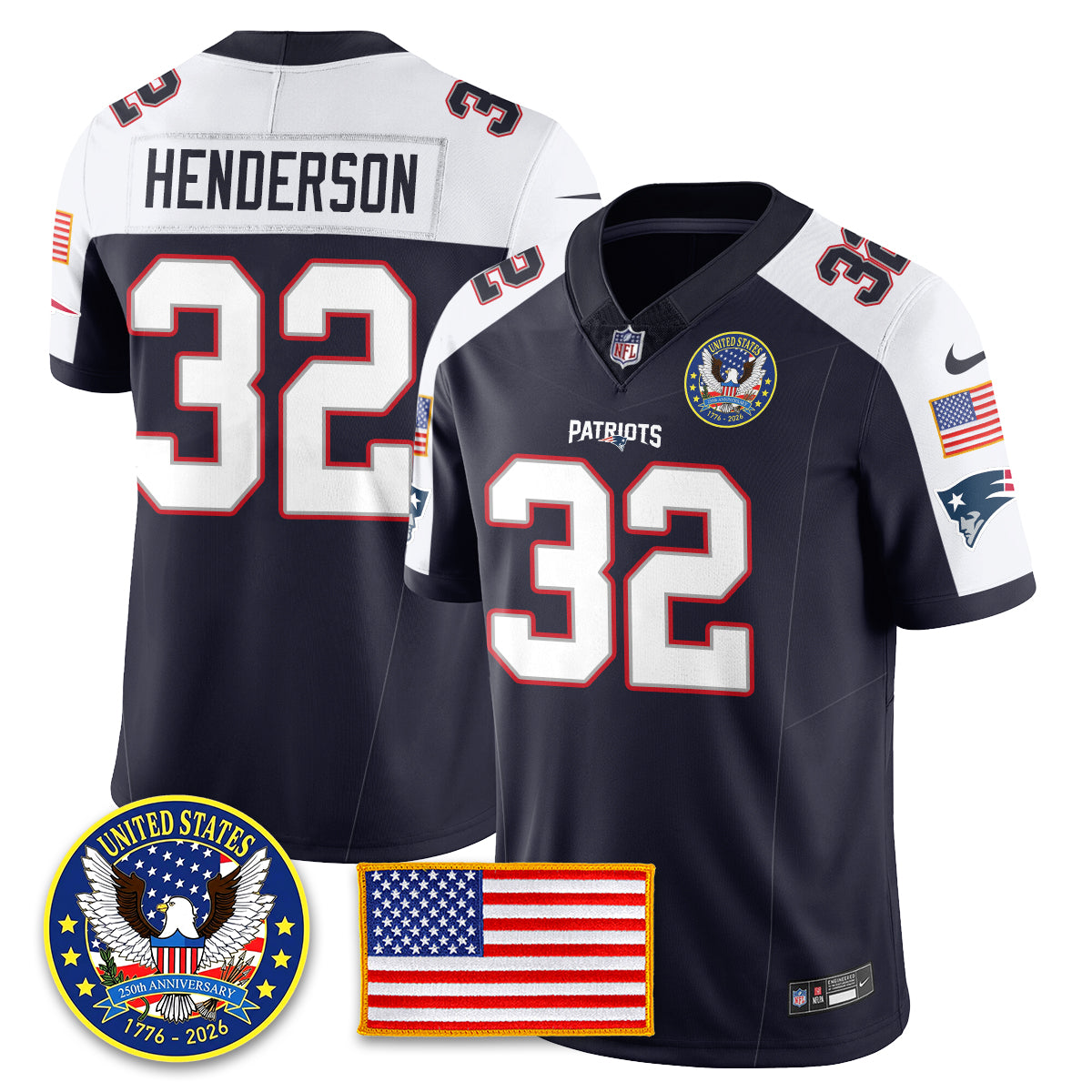 NE "United States 250th Anniversary Patch" Vapor Limited Jersey - Stitched
