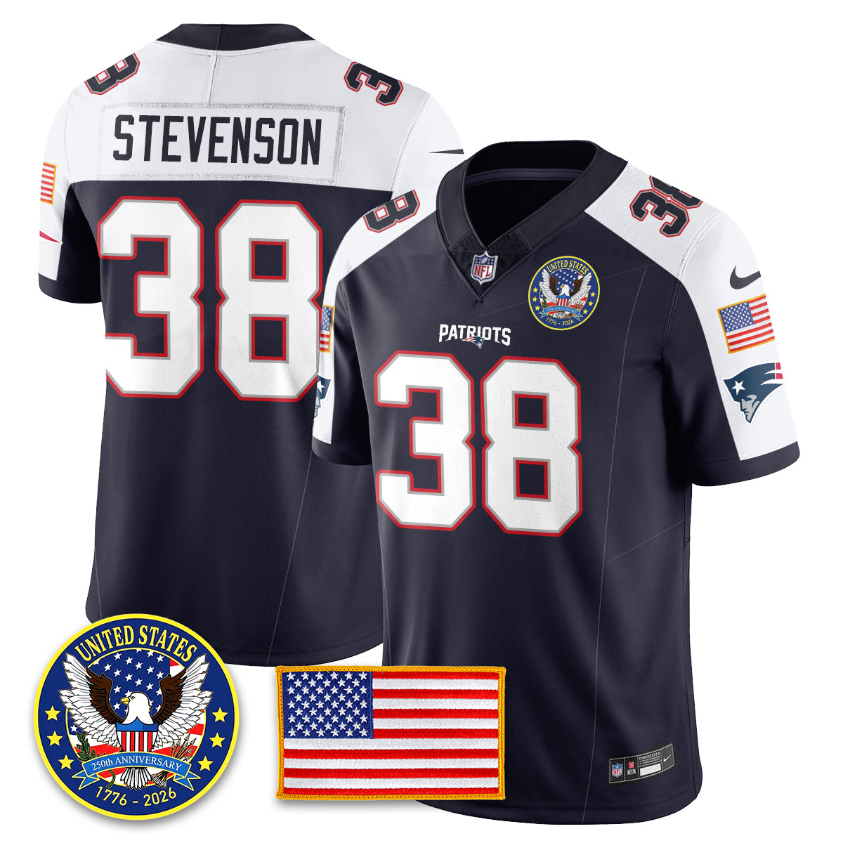 NE "United States 250th Anniversary Patch" Vapor Limited Jersey - Stitched