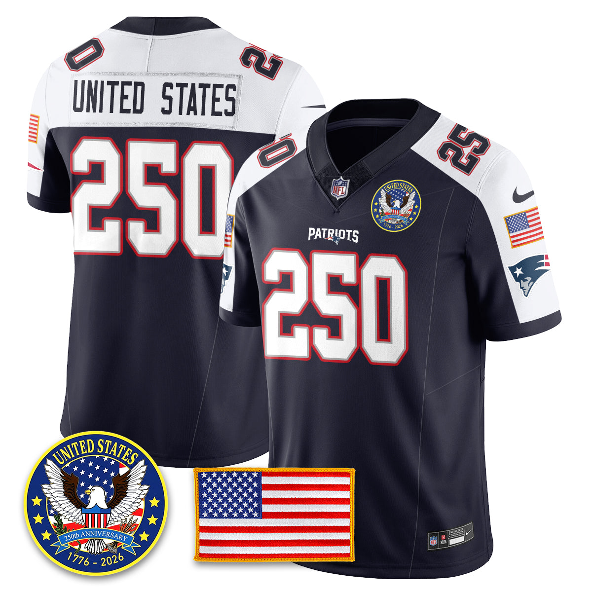 NE "United States 250th Anniversary Patch" Vapor Limited Jersey - Stitched