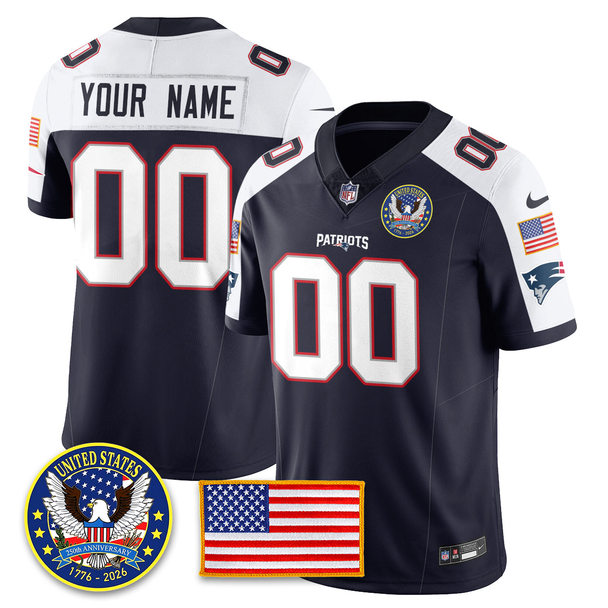 NE "United States 250th Anniversary Patch" Vapor Limited Jersey - Stitched