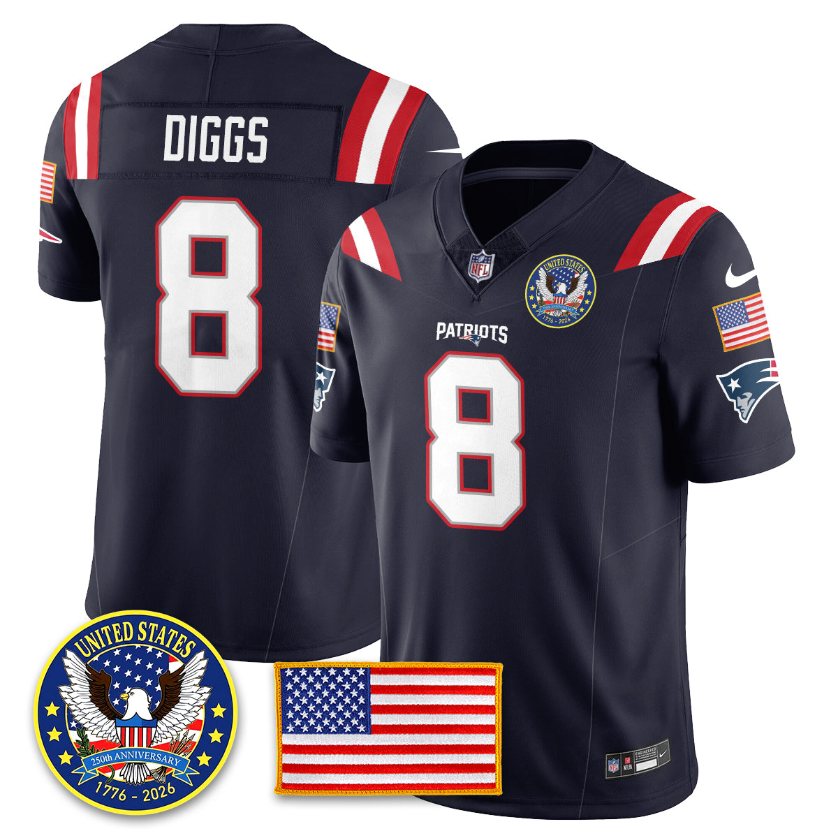 NE "United States 250th Anniversary Patch" Vapor Limited Jersey - Stitched