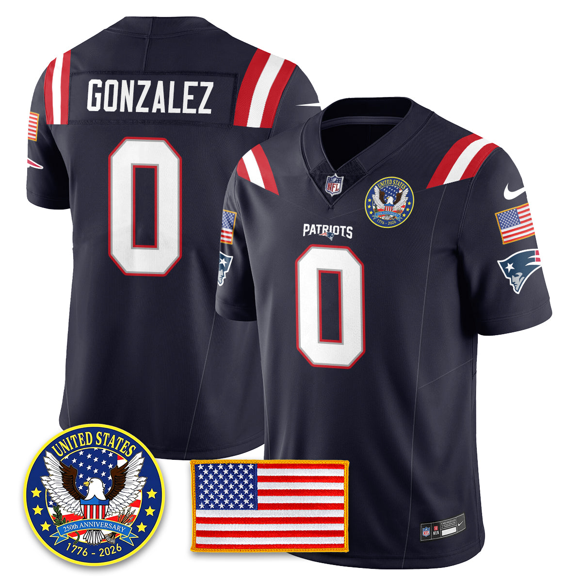 NE "United States 250th Anniversary Patch" Vapor Limited Jersey - Stitched
