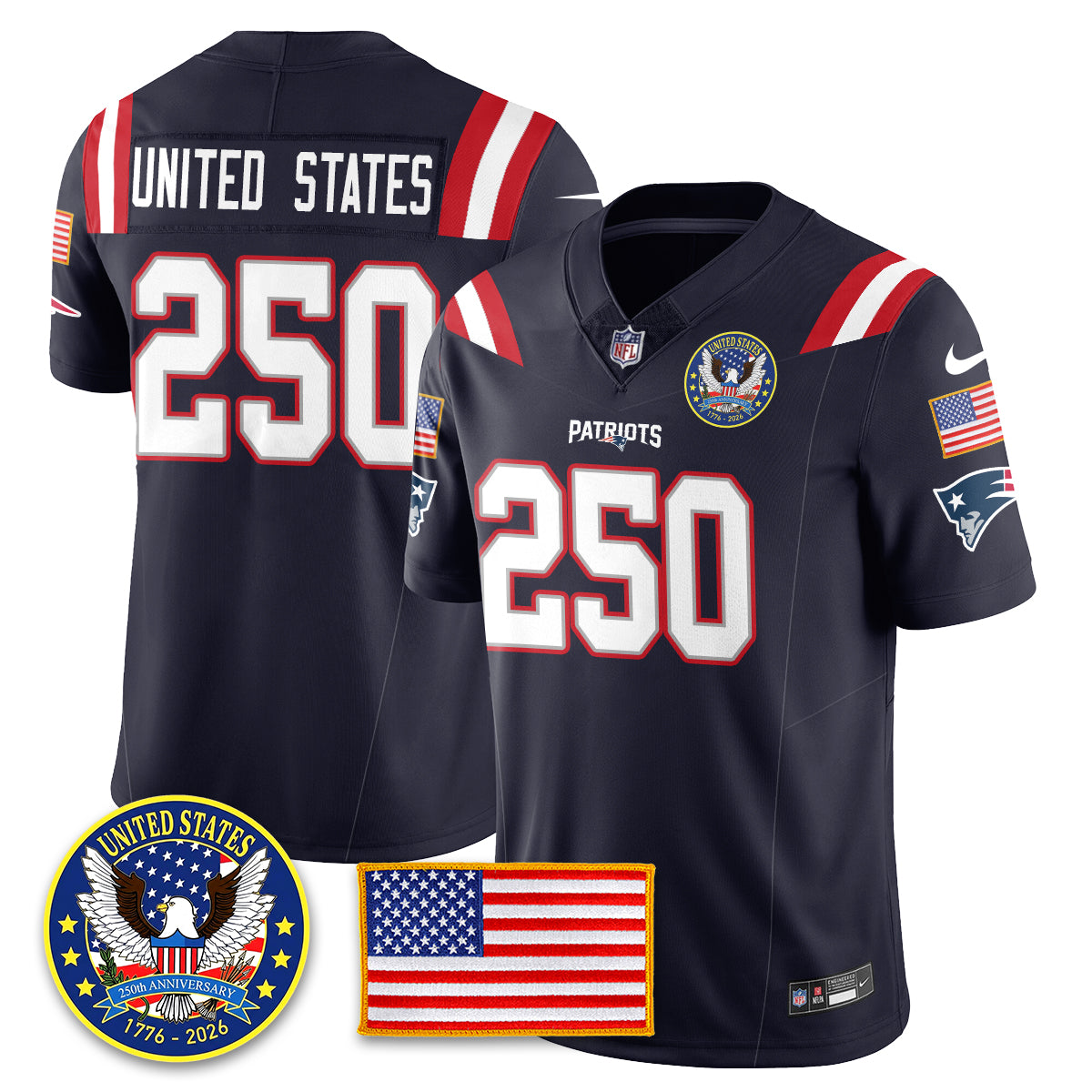 NE "United States 250th Anniversary Patch" Vapor Limited Jersey - Stitched