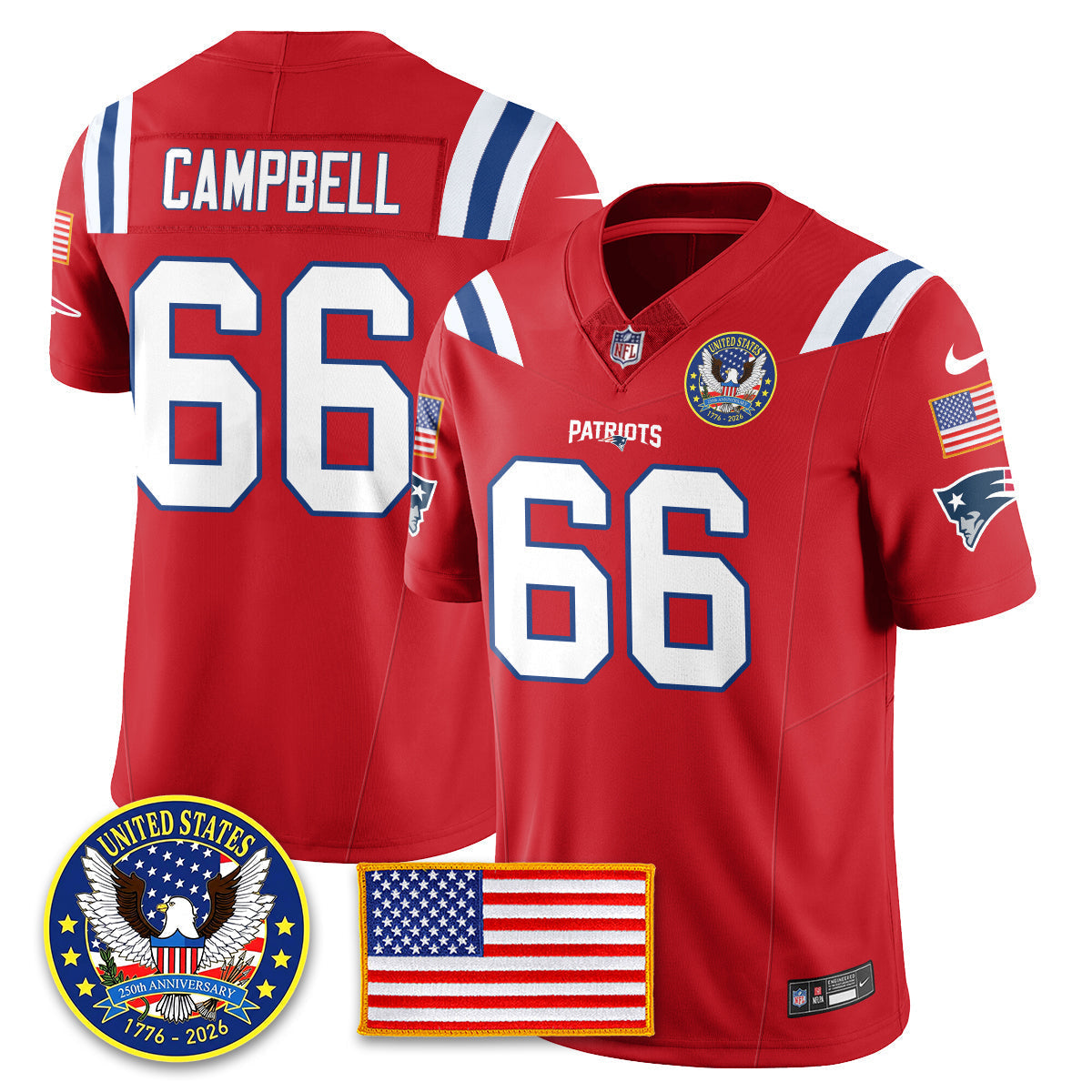 NE "United States 250th Anniversary Patch" Vapor Limited Jersey - Stitched