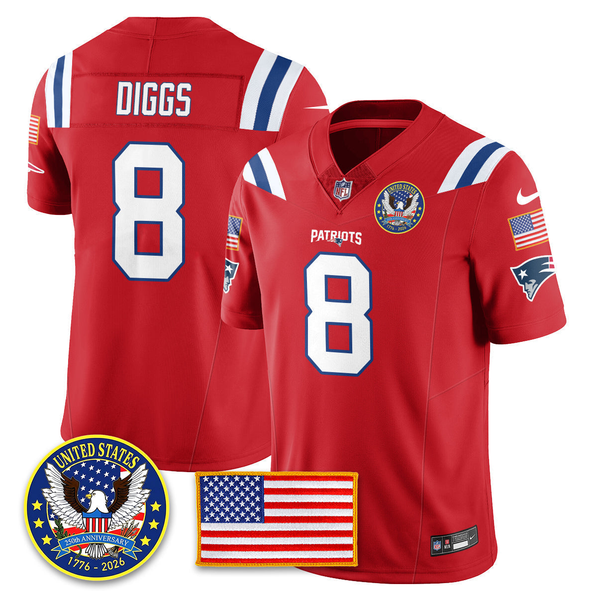 NE "United States 250th Anniversary Patch" Vapor Limited Jersey - Stitched