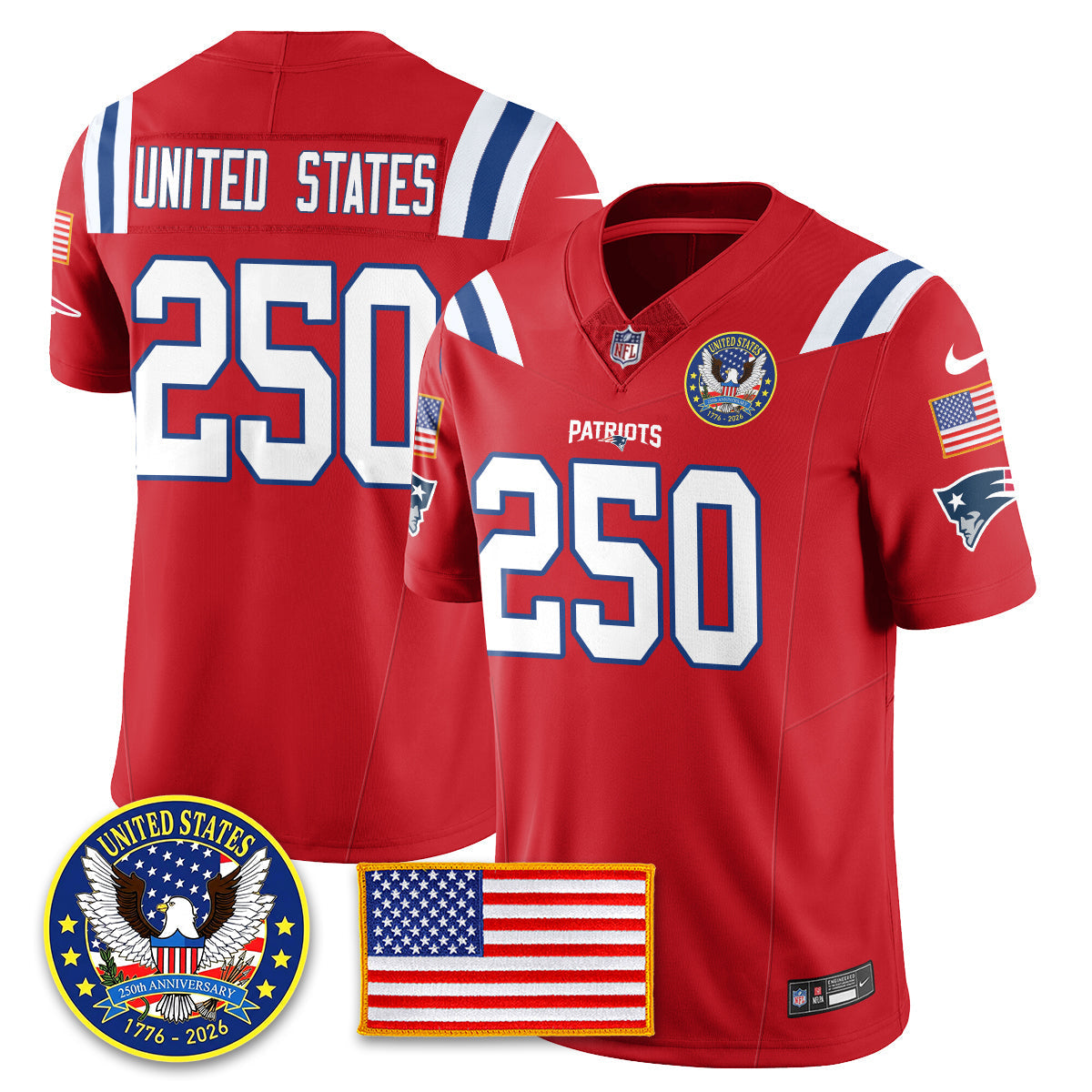 NE "United States 250th Anniversary Patch" Vapor Limited Jersey - Stitched